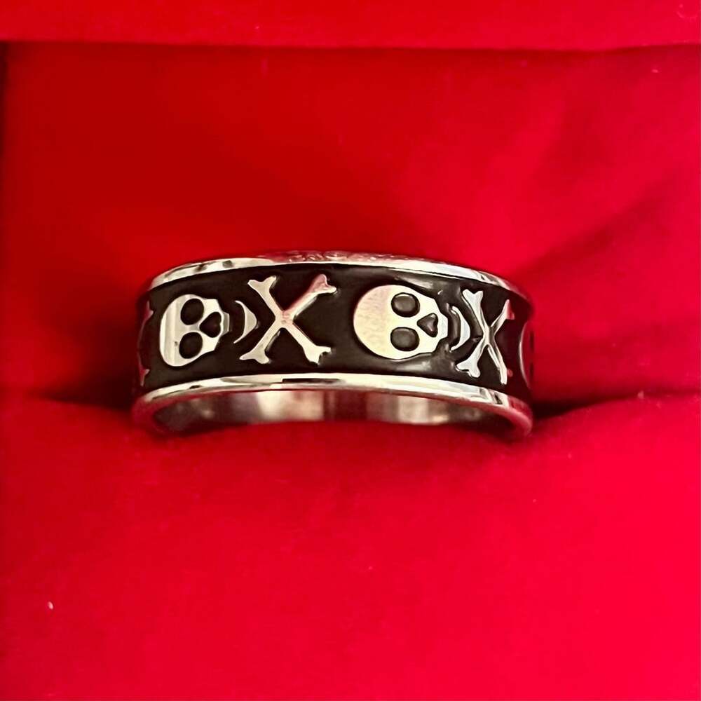 Skull And Crossbones Ring Titanium Steel Punk Band Size 10